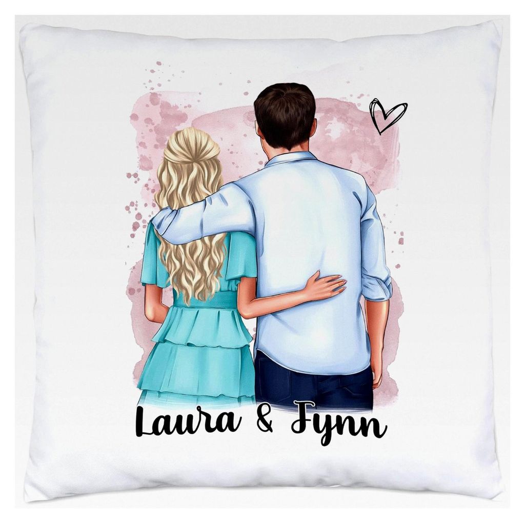 Pärchenkissen Valentinstag personalisiert mit Namen für Ihn und Sie, Jahrestag Geschenk, 40x40cm