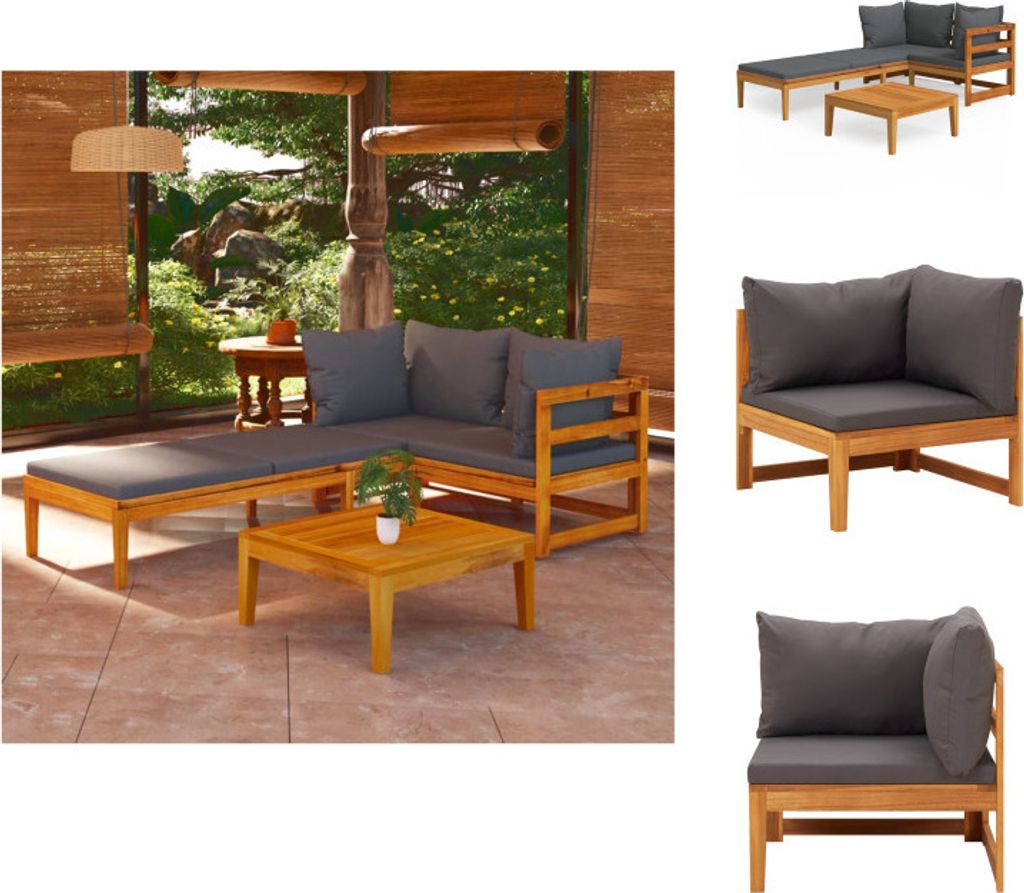 vidaXL 3-tlg. Garten-Lounge-Set mit Dunkelgrauen Kissen Massivholz Akazie - Gartenmöbel-Sets