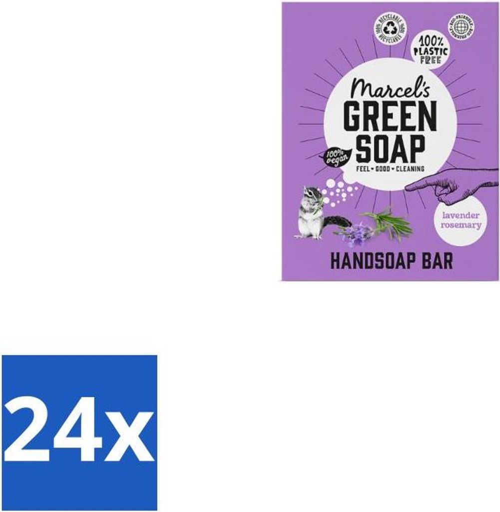 Marcel's Green Soap - Handseife - Lavendel & Rosmarin - Sanfte Pflege - 90 gr - Vorteilspack - 24 Stücke