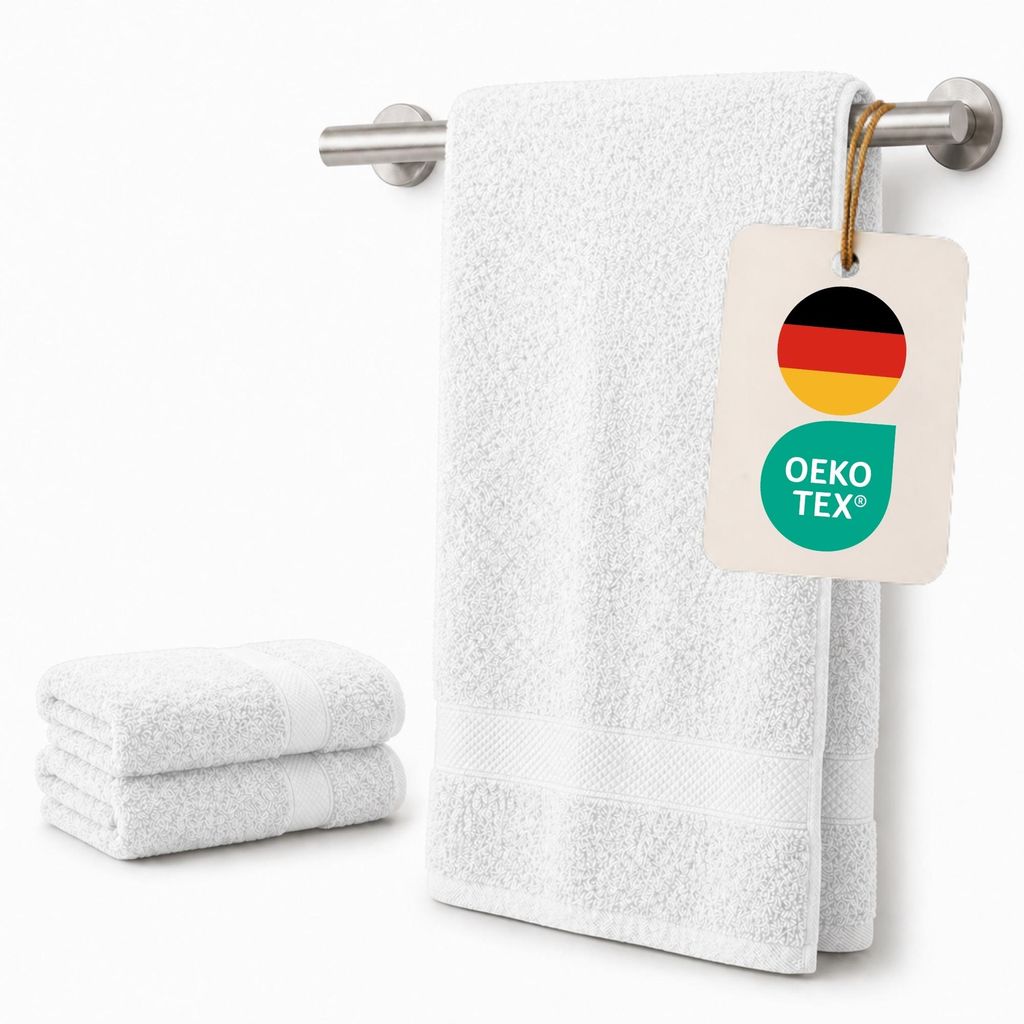 Komfortec 2er Handtuchset aus 100% Baumwolle, 2 Handtücher 50x100 cm Set, Frottee, Weich, Weiß