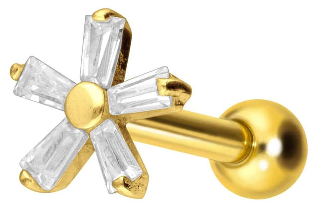 Ohrpiercing Titan Ohrpiercing mit Innengewinde KRISTALLBLUME Gold Stablänge: 8mm