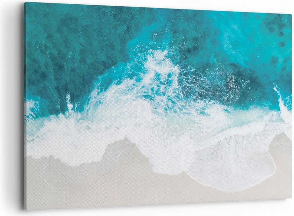 Bild auf Leinwand - Leinwandbild - Einteilig - Luftaufnahmen Strand Welle - 100x70cm - Wand Bild - Wanddeko - Wandbilder - Leinwanddruck - Bilder -...