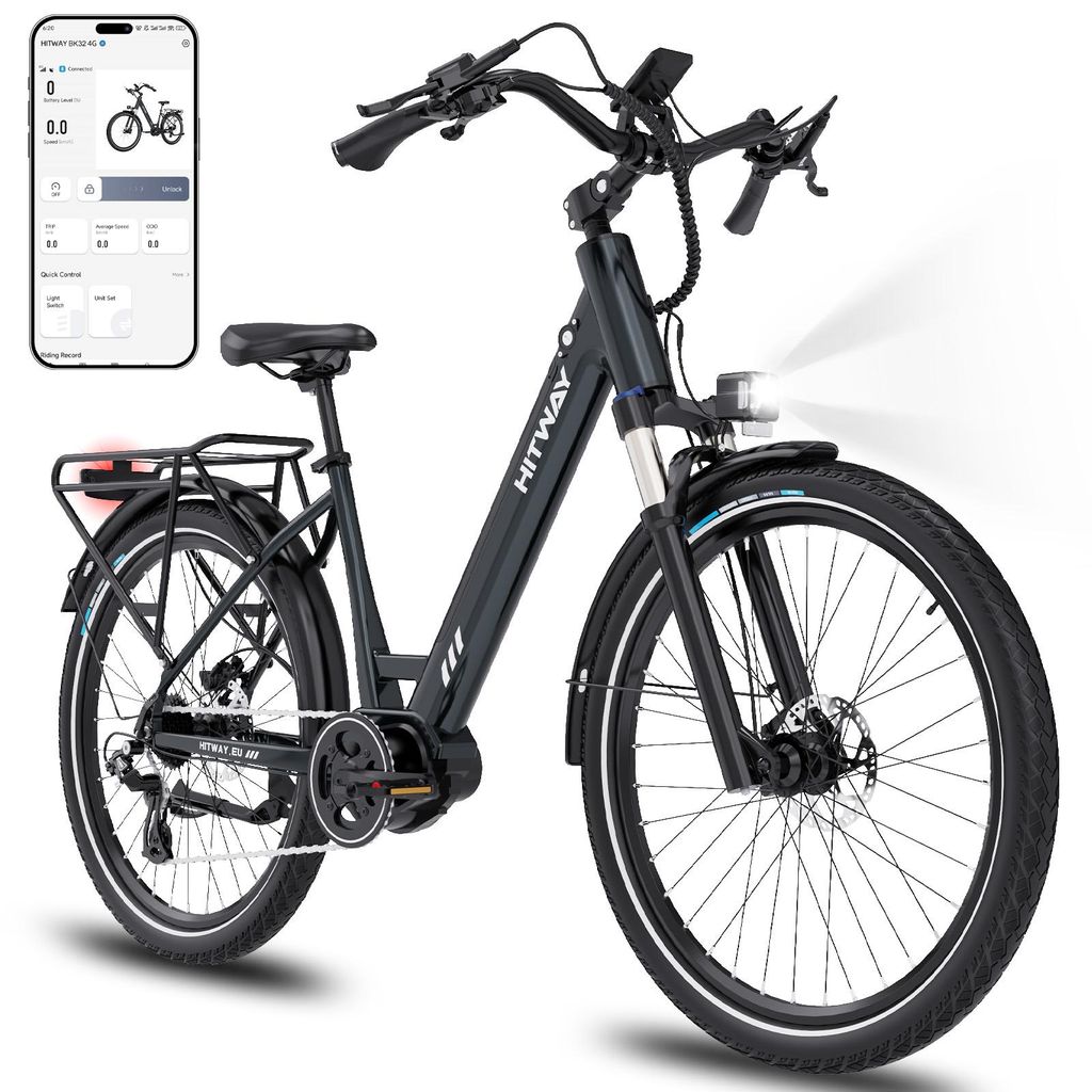 HITWAY BK32 E-Bike 26" x 2,35 Reifen Elektrofahrrad, 36V 10,4Ah Akku, Mittelmotor,7-Gang,25 km/h, 80-120 km Reichweite, Federgabel, Scheibenbremsen