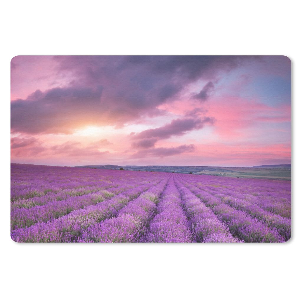 MuchoWow Schreibtischunterlage Lavendel - Lila - Wolken - Blumen 60x40 cm - XXL Mauspad - Großes Mauspad