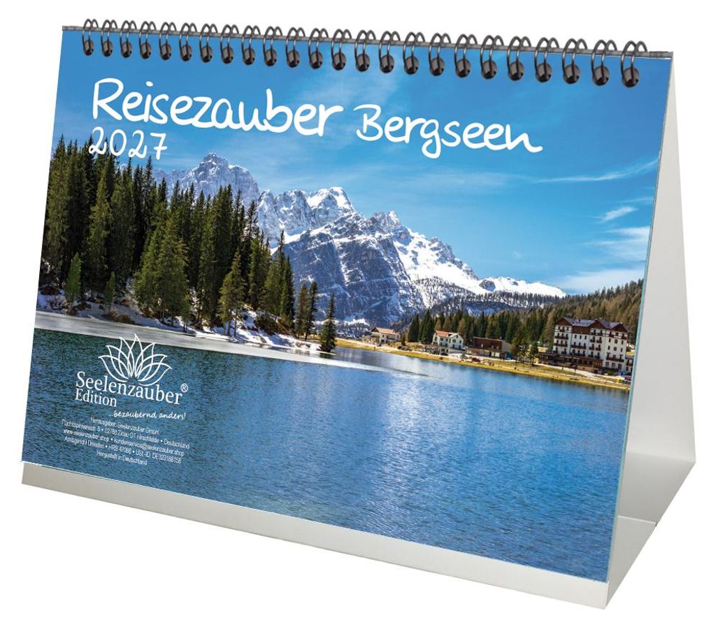 Reisezauber Bergseen DIN A5 Tischkalender für 2027 Bergseen Gipfel und Berge - Seelenzauber
