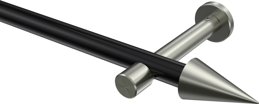 Interdeco Gardinenstange / Vorhangstange Schwarz / Edelstahl-Optik, Typ Prestige Savio (Kegel) ohne Ringe, 20 mm Ø 1-läufig, 200 cm