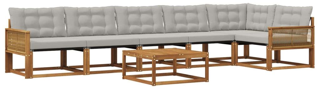 vidaXL Outdoor-Sofagarnitur mit Kissen 7 pcs Natürlich und Hellgrau