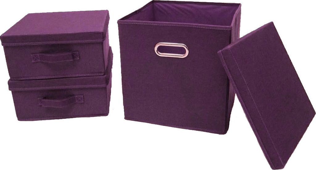 Ordnungsboxen Violett 3er SET Aufbewahrungsbox Brombeere Stoff Aufbewahrungskorb mit Deckel Faltbar Geschenk Spielzeugkiste Einschubkorb Regalbox S...