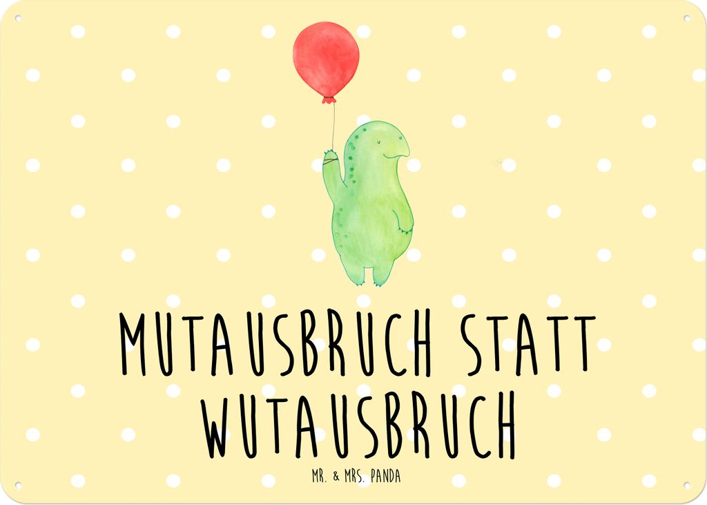 Mr. & Mrs. Panda Schild Schildkröte Luftballon DIN A5 - Gelb Pastell - Geschenk, wandtafel, Motivation, Motivationsspruch, Blechschild, tafel, Sch...