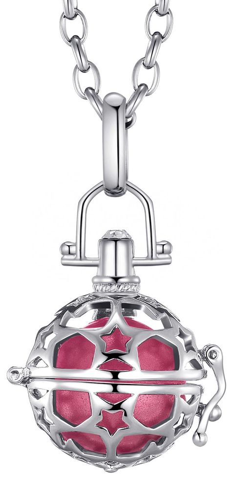 Morella Damen Schutzengel Halskette Edelstahl 70 cm mit Anhänger Sterne und Klangkugel rosa Ø 16 mm in Schmuckbeutel