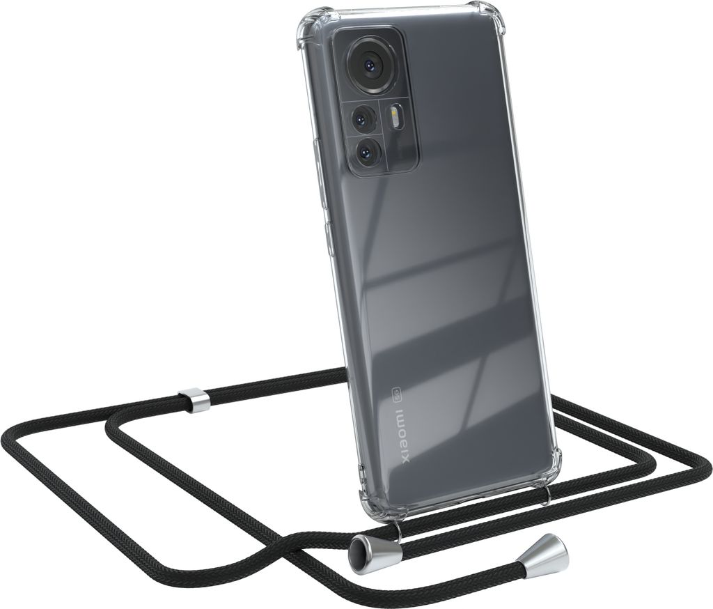 EAZY CASE Handykette kompatibel mit Xiaomi 12 Pro, Handyhülle mit Umhängeband, Handykordel, Schutzhülle Clear, Band in Schwarz