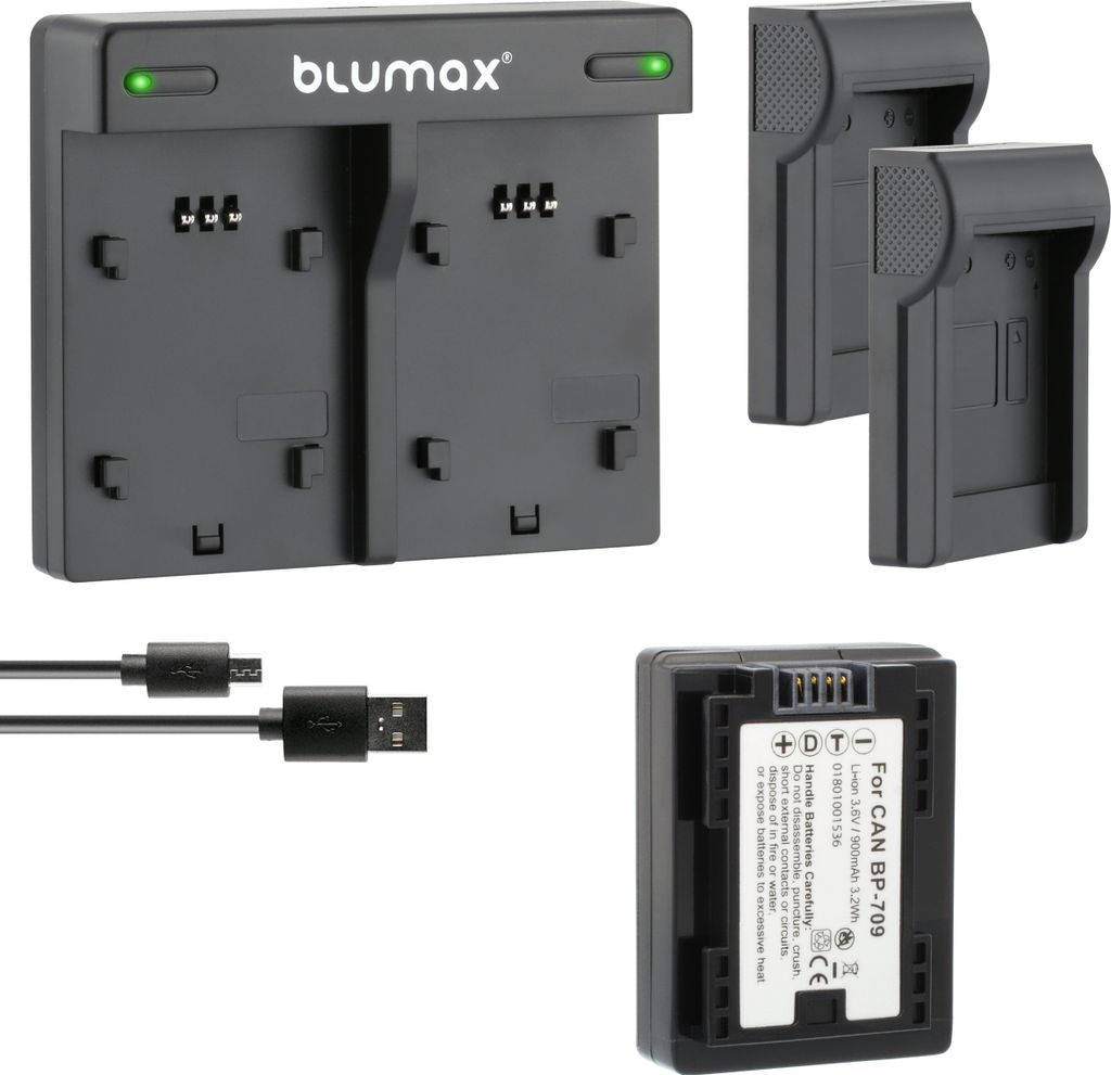 1x Akku + Lader für Canon BP-709 900 mAh (3,6V)