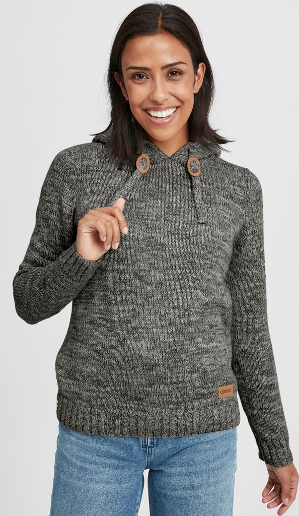 OXMO Philla Damen Strickpullover Kapuzenpullover Grobstrick Pullover mit Kapuze 100% Baumwolle Regular fit
