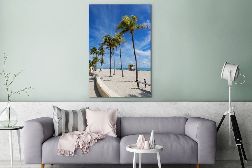OneMillionCanvasses - Leinwandbilder - 90x140 cm, Palmen - Miami Beach - Florida, Wandbilder Kunstdruck Wanddekoration - Wandschmucke - Schlafzimmer