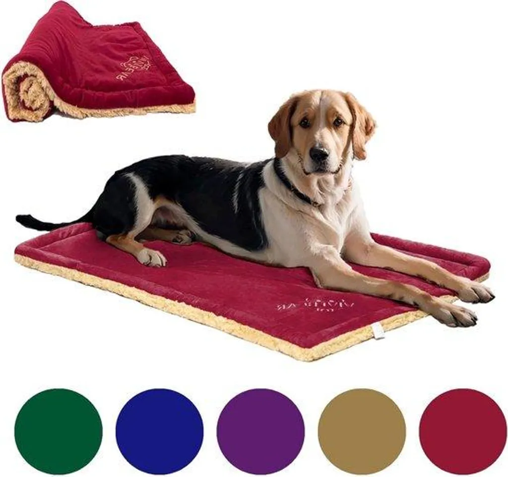 Grand panier chien déhoussable en peluche rouge lavable - 110 x 70 cm