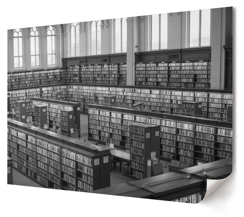 Innenansicht der Bibliothek - Kunstdruck A4 - Fotografie- Wandbild für Wohnzimmer Schlafzimmer & Flur, Modernes Poster Wanddeko, Ungerahmt