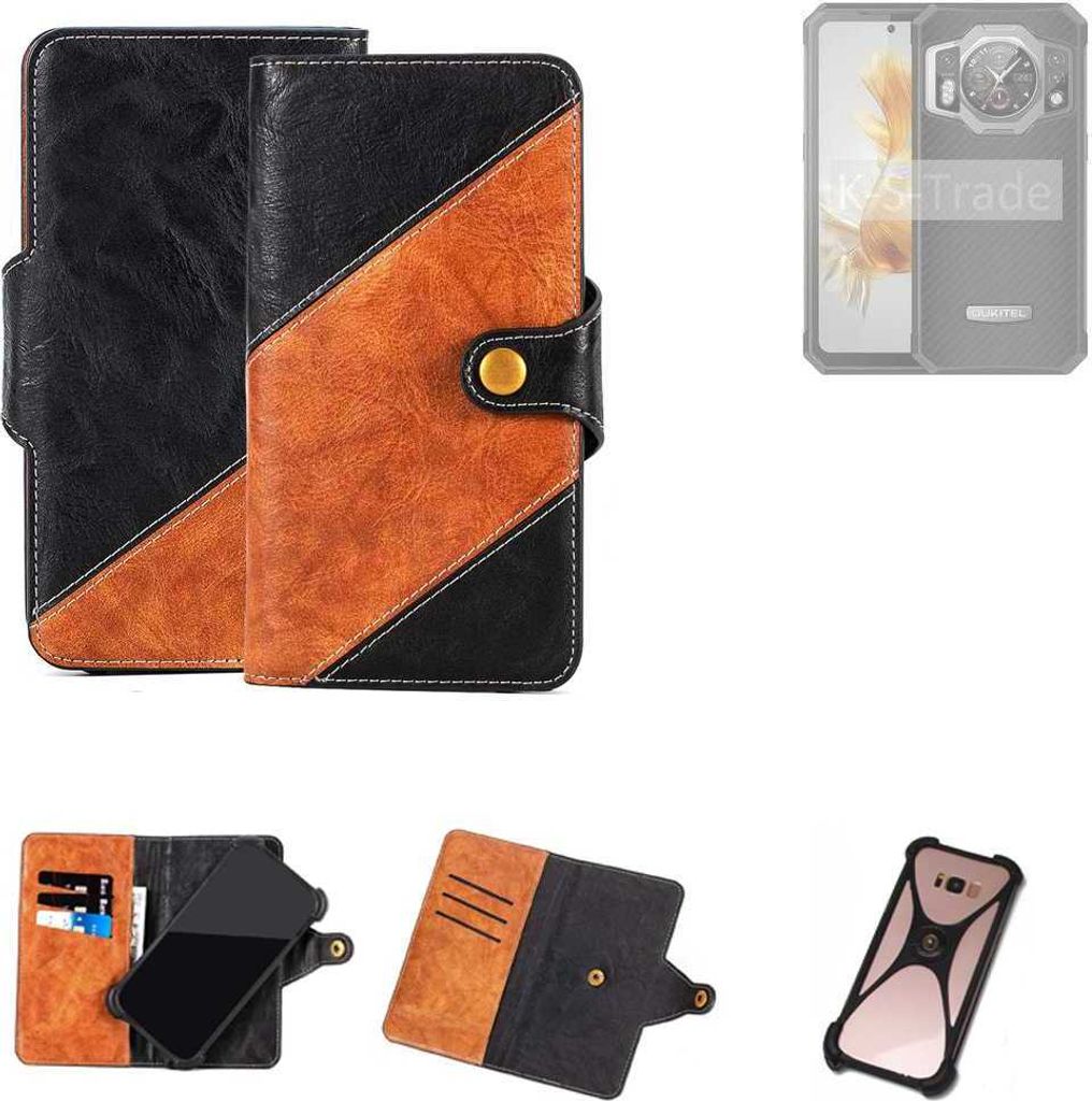 K-S-Trade Handyhülle Schutzhülle Bookstyle Case Wallet-Case kompatibel mit Oukitel WP21 Handy Cover Bumper Klapphülle schwarz hellbraun 1x