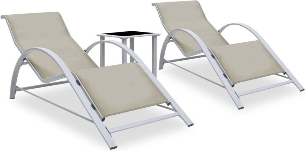 Sonnenliegen 2 Stk. mit Tisch Aluminium Cremeweiß
