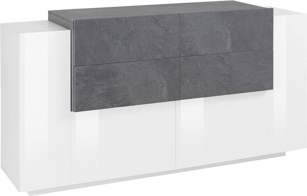 Kommode Daas, Küchen-Sideboard mit 2 Türen und 4 Schubladen, Wohnzimmer-Buffet, Küchen-Sideboard, 100% Italy, cm 160x45h86, glänzend weiß und ...