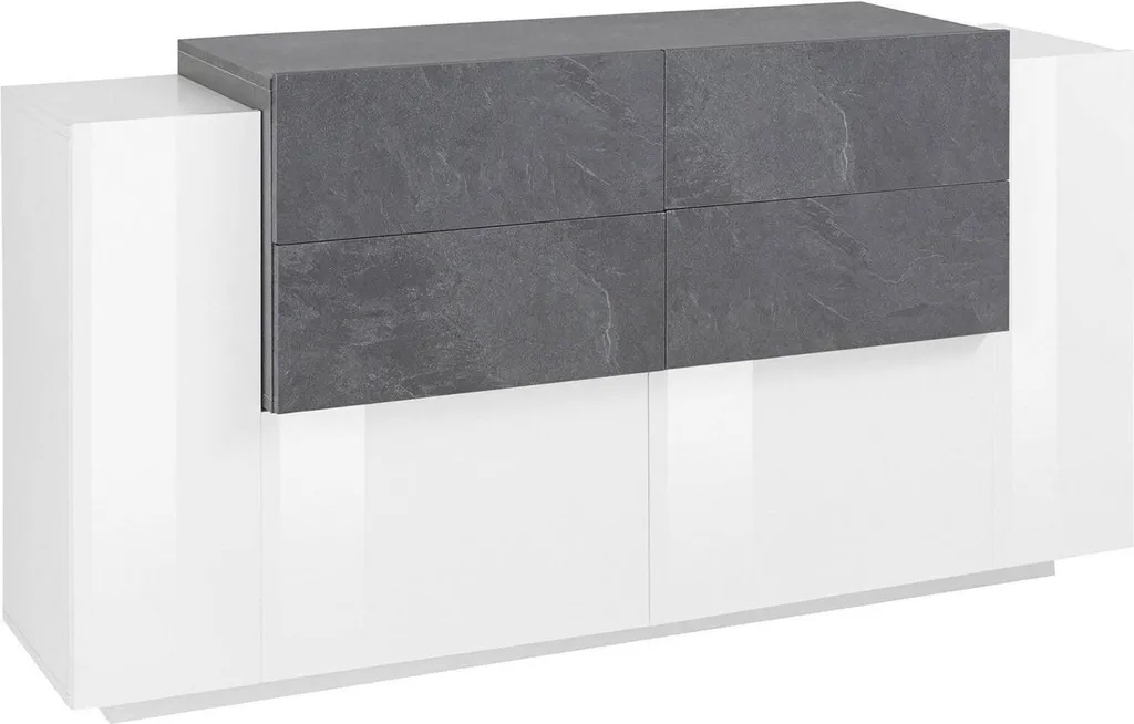 Buffet de Salon Blanc Laqué 160 cm Ashi - Enfilade 2 Étagères Italie