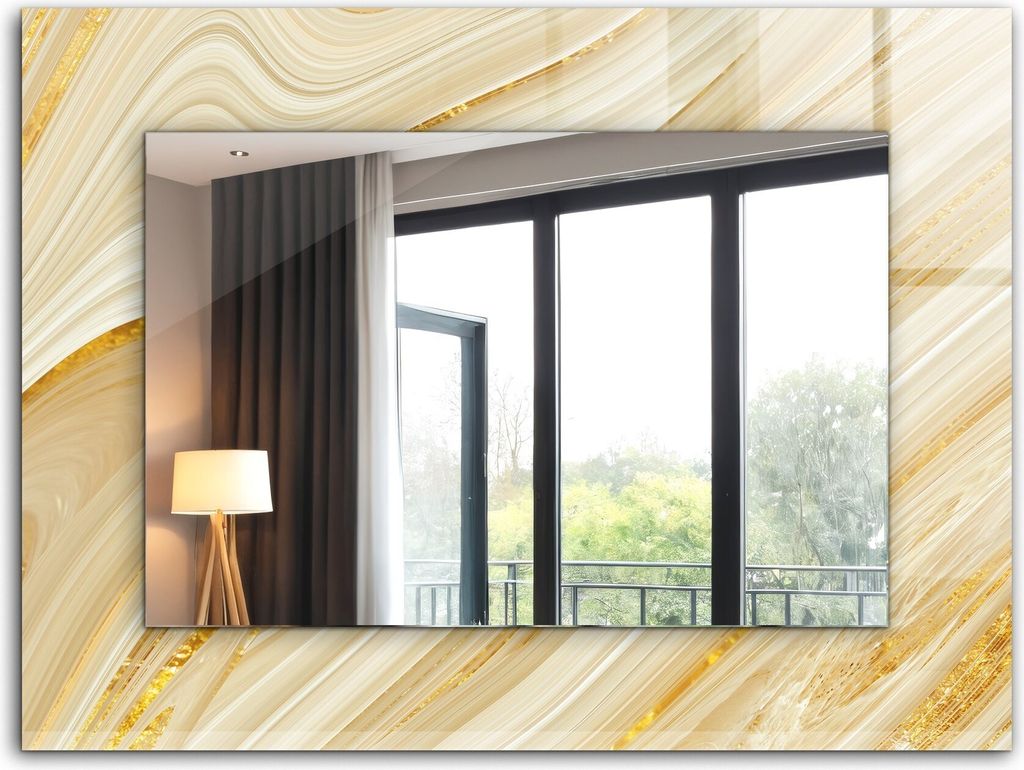 Bedruckter Spiegel - Wandspiegel - Dekorativer - Modern - 80x60 cm - Gelbe Abstrakte Linien