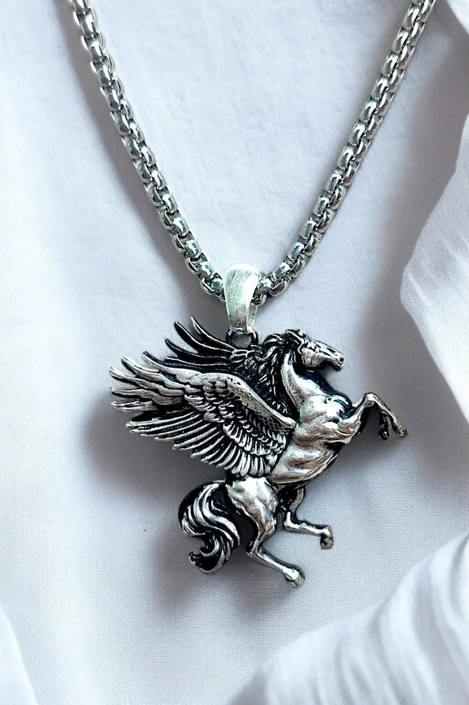 Collier Homme Pégase Argenté en Chrome Résistant - Look Argent Brillant