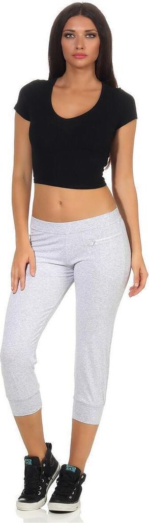 Damen Jogginhose 3/4 Sport-Hose Baumwolle mit Tasche; Grau Produktbild 