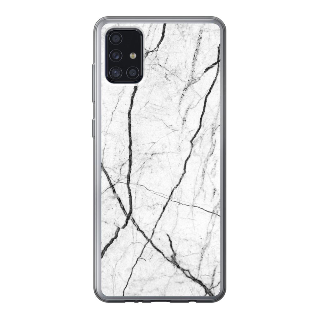 MuchoWow Handyhülle Schutzhülle Hülle für Samsung Galaxy A52 5G Marmor - Schwarz - Weiß Silikon Softcase Handy Hülle - Umschlag