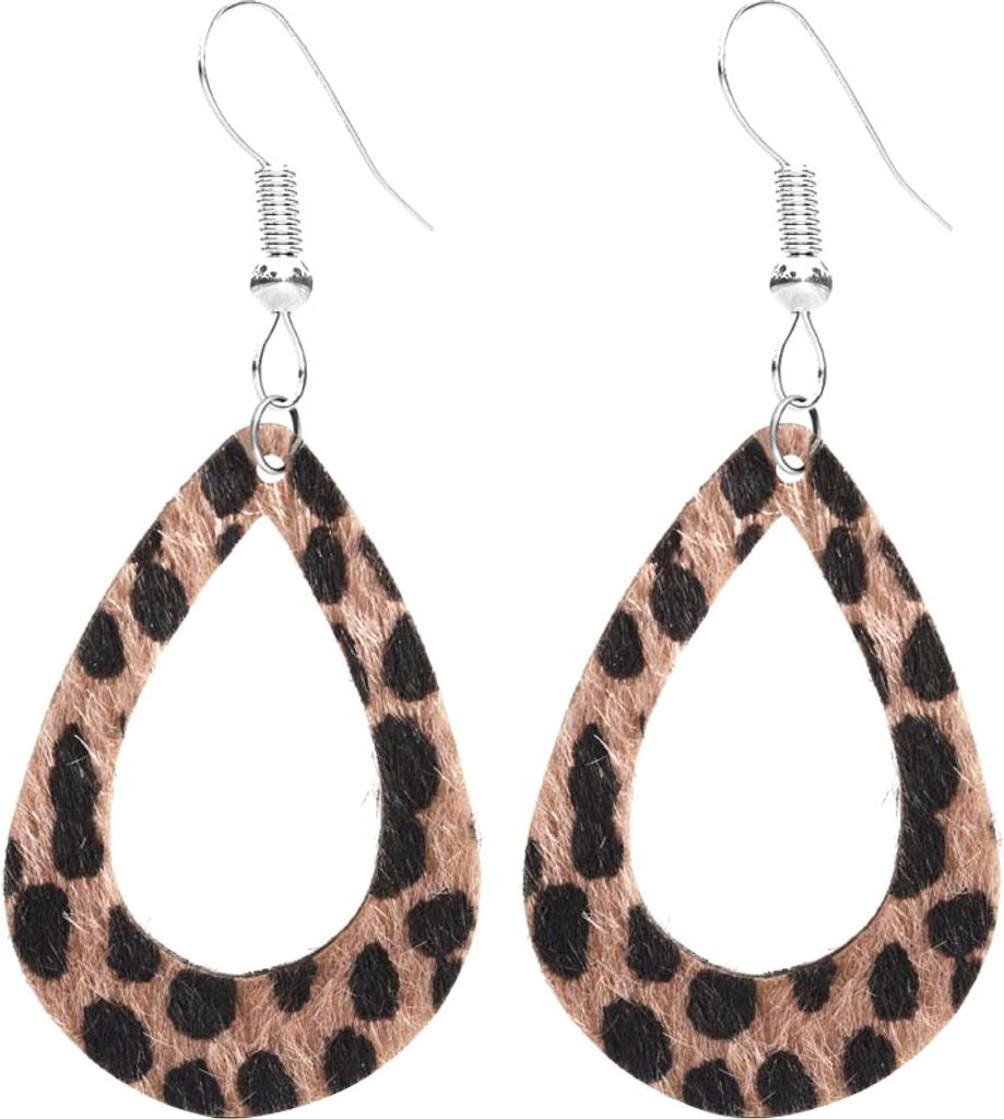 Damen-Ohrringe mit Leopardenmuster, tropfenförmig, Kunstleder, Haken-Ohrringe, Schmuck, Geschenk-E0064