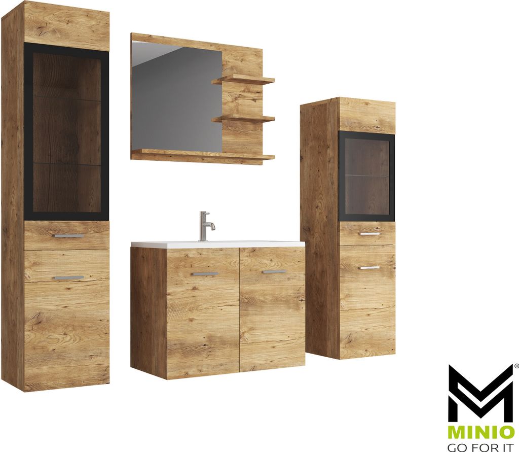 Minio, Badezimmermöbel, Badezimmer "MARIT I", mit Waschbecken, Kastanien Breslau Farbe