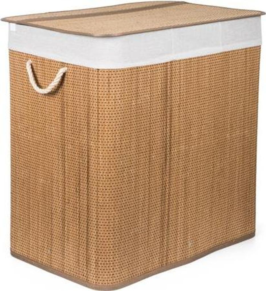 G21 150 l Wäschekorb mit Trennwänden, Bambus mit weißem Korb