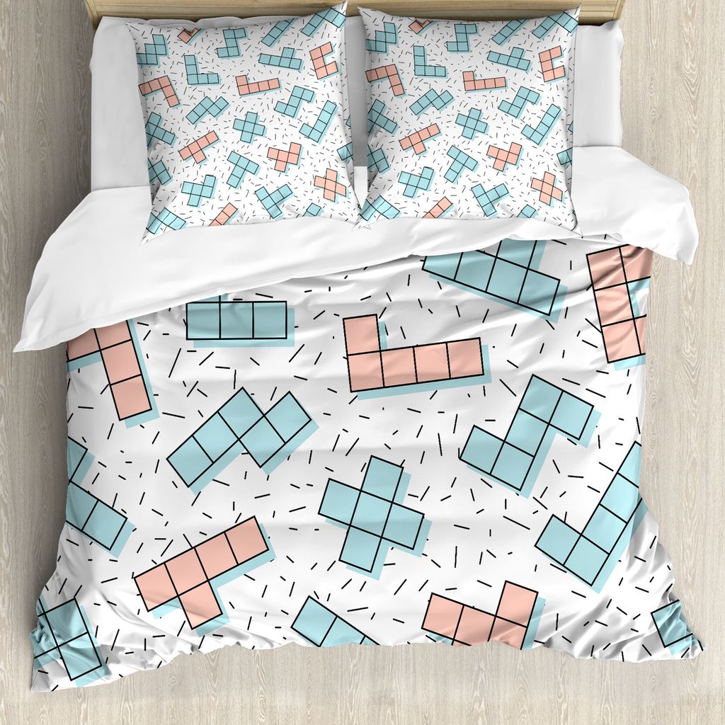 ABAKUHAUS 90er Jahre Bettbezugs Set Für Doppelbetten, Retro Vintage Geometrie, Milbensicher Allergiker geeignet mit Kissenbezügen, Weiß Schamesr...