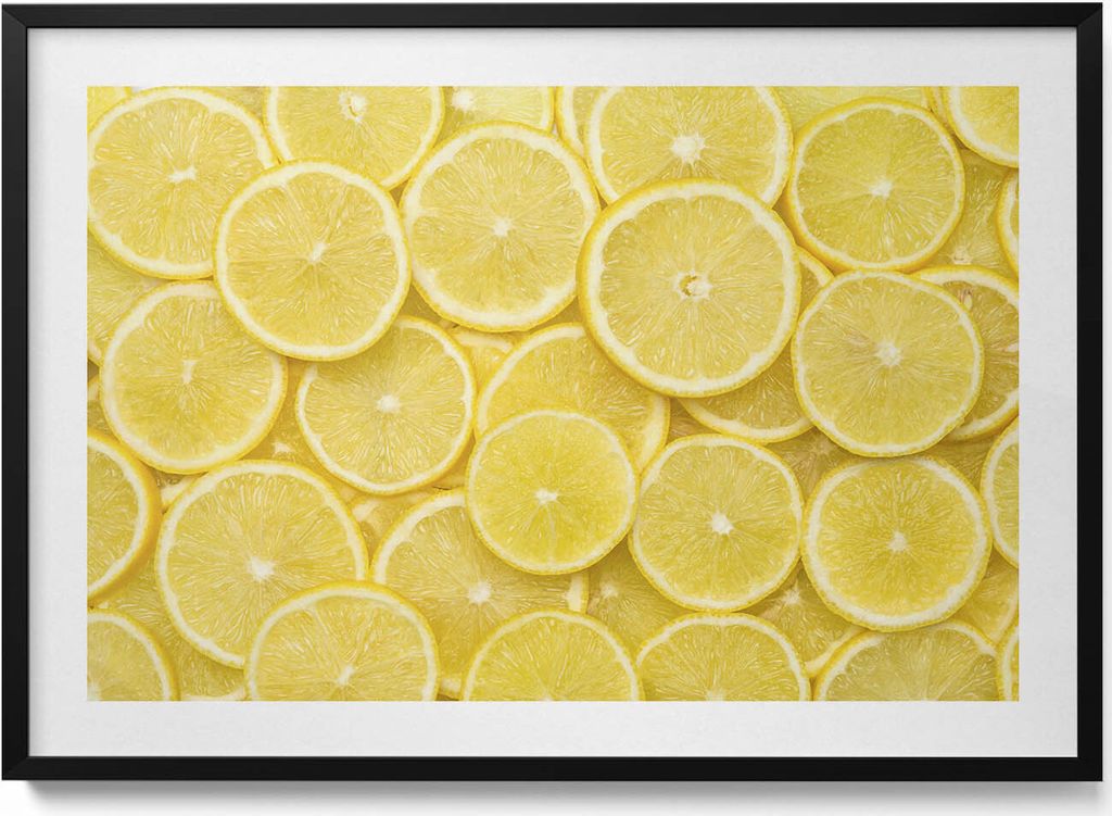 Zitronenfrucht– Wandbild mit Rahmen – Gerahmtes Bild – Wanddekoration – 100x70 cm – Schwarz Rahmen