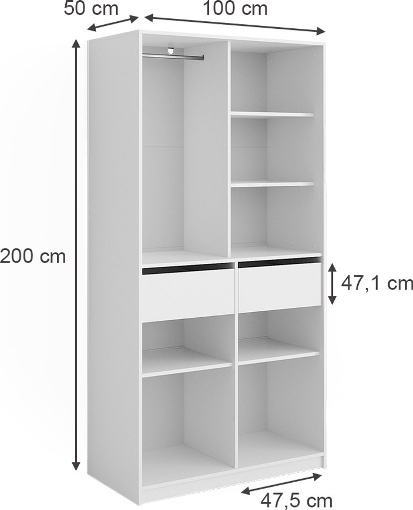Vicco Kleiderschrank Elmo, 100 x 200 cm mit 2 Schubladen, Produktbild 3