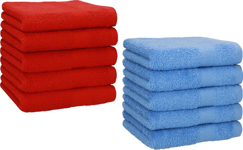 Betz 10 Stück Seiftücher 30x30 cm PREMIUM 100% Baumwolle Farbe: rot und hellblau