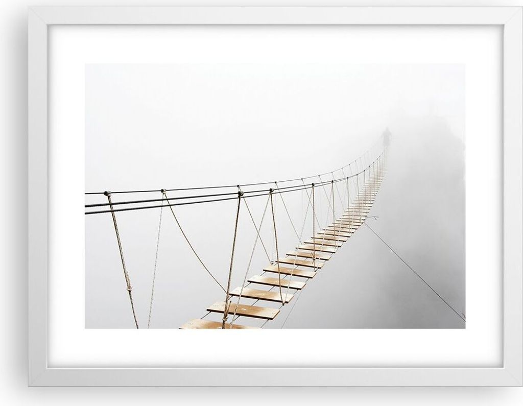 Gerahmtes Poster - Weißer Rahmen - Brücke ausgesetzt Nebel - 40x30 cm - Wand Bild - Wanddeko - Wandbilder - Kunstposter - Wandposter - Bilderrahm...