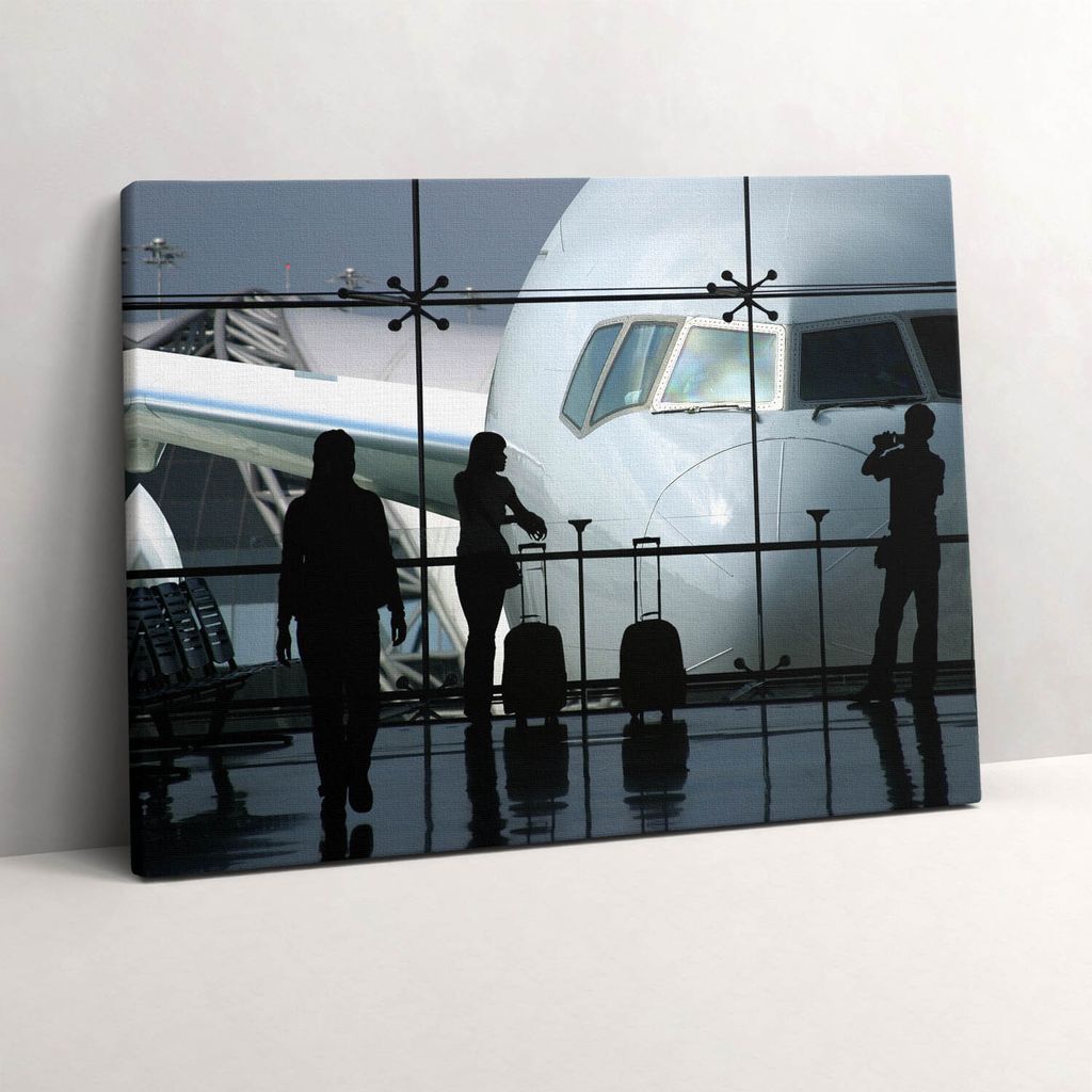 Auf das Flugzeug wartende Passagiere – Leinwandbild Wandbild – 80x60 cm – Leinwandbilder – Wandbilder – Schlafzimmer – Flur