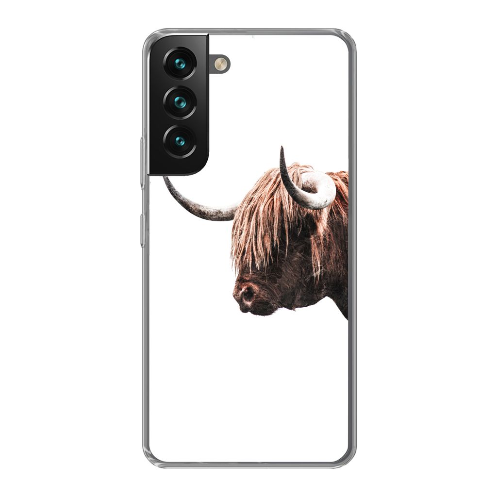 MuchoWow Handyhülle Schutzhülle Hülle für Samsung Galaxy S22 Plus Schottischer Highlander - Hoorn - Porträt Silikon Softcase Handy Hülle - ...