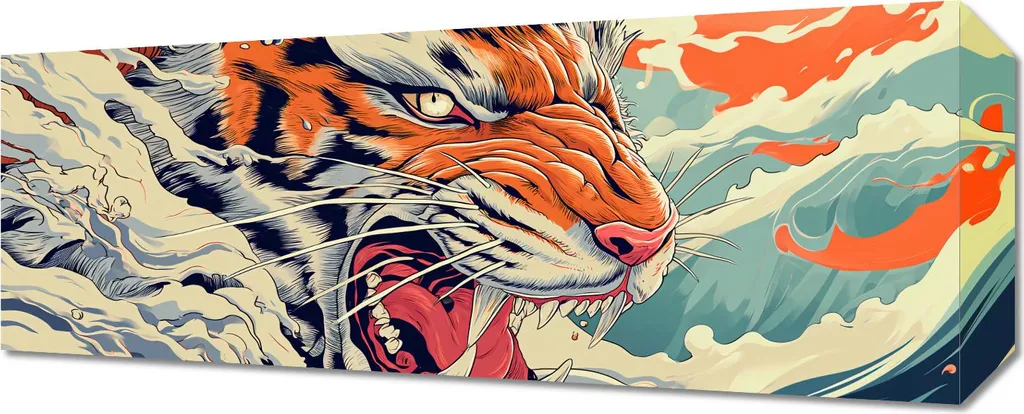 Tableau Tigre sur la vague 50x20 cm - Image Décoration Murale Zen