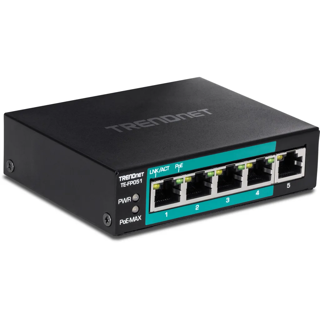 Switch PoE+ TRENDnet TE-FP051 5 Porte - Estensione 250m per IP Camera - 2