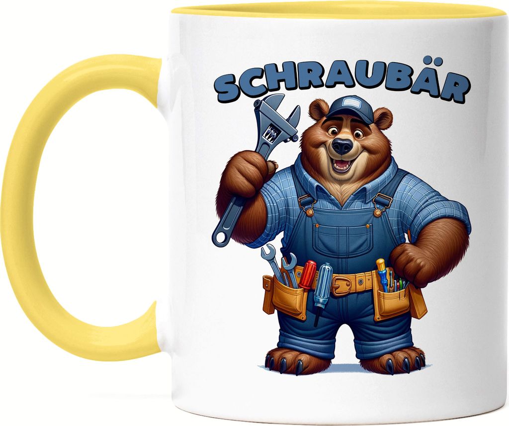 Schraubär Bär Werkzeug Tasse Gelb Handwerker Humor Mechanik