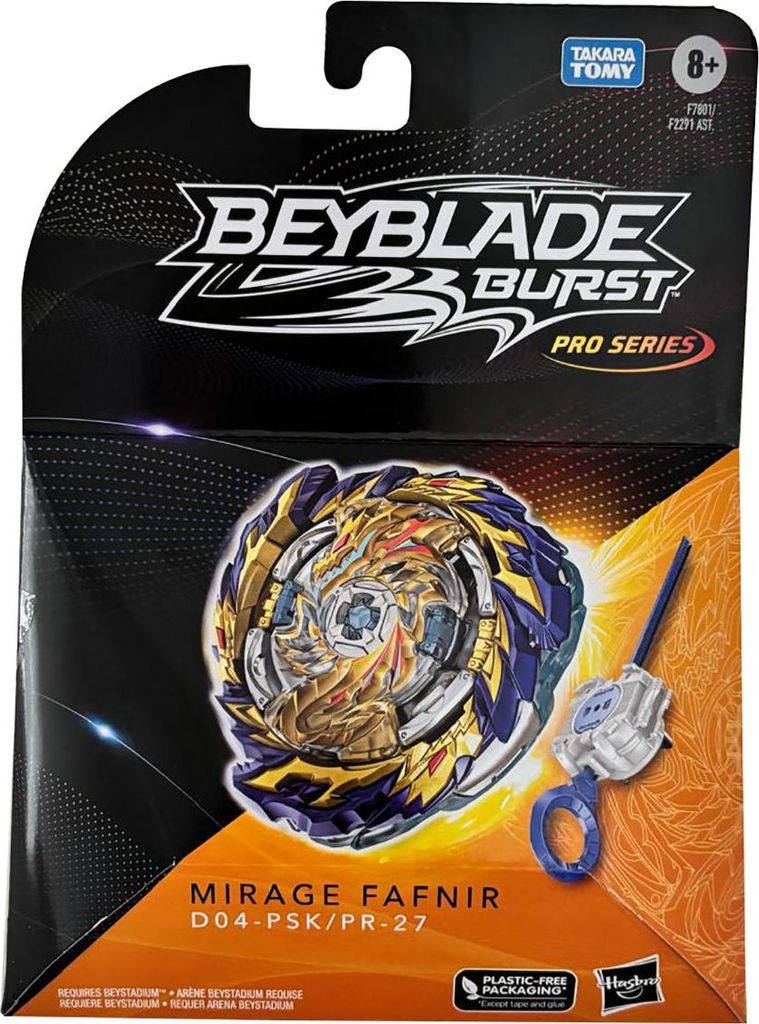 Beyblade Burst Pro Series, Mirage Fafnir D04-PSK/PR-27, Rotationsshirt mit Launcher, F7801 Hasbro