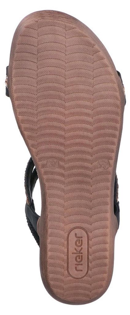 Rieker Damen Sandale flach mit Gummizug und T-Riemen mit Perlen V7564, Größe:38 EU, Farbe:Schwarz