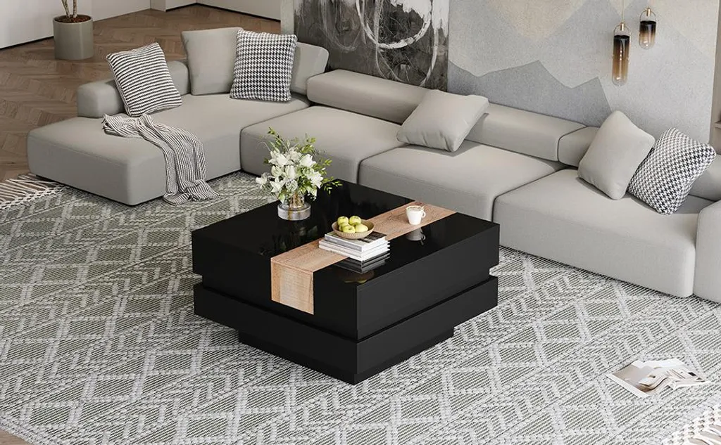Table basse design anti-encombrement avec coffre intégré noir - 7
