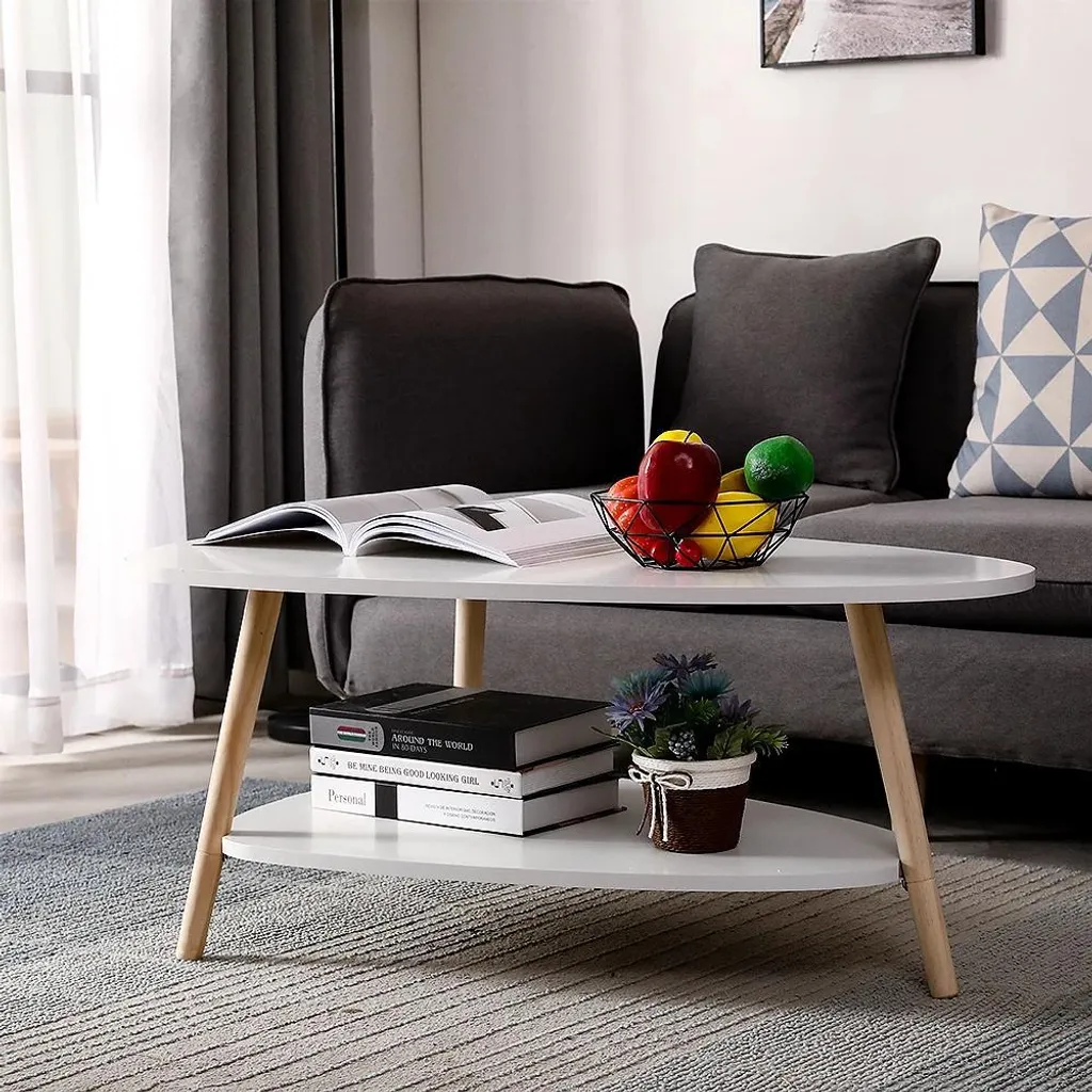 Table basse triangulaire blanche en bois avec rangement style moderne