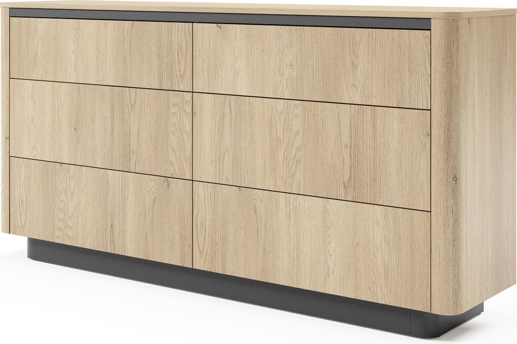 Masseno Kommode OMBRA 163,2 cm Sideboard mit 6 Schubladen und Türen für Wohnzimmer Schlafzimmer Modern 163,2x38,1x82,9 cm Eichefarben / Eichefarben