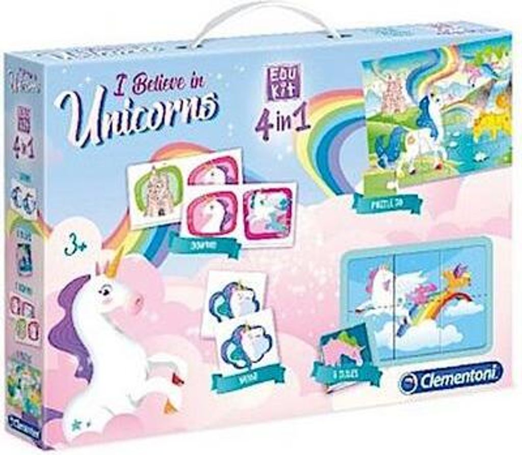 Clementoni 4 in1 Edukit Spiele Einhörner Memory Puzzle Domino Würfelpuzzle Spiel