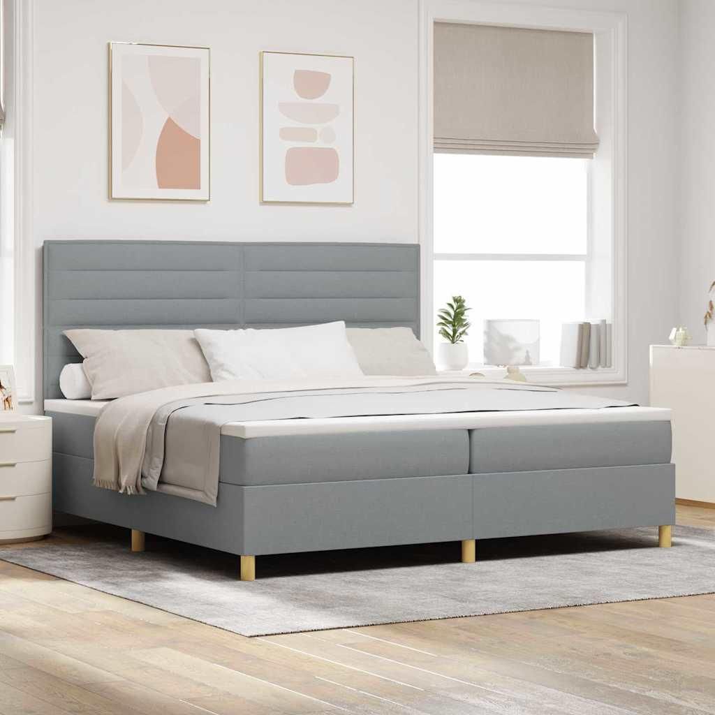 Maison Exclusive - LED Boxspringbett mit Matratze Hellgrau 200 x 200 cm Stoff