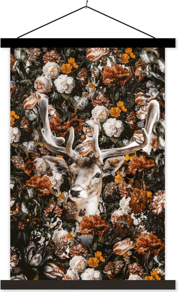 MuchoWow Textilposter Hirsch - Orange - Geweih 120x180 cm mit schwarzem Rahmen - Fotos