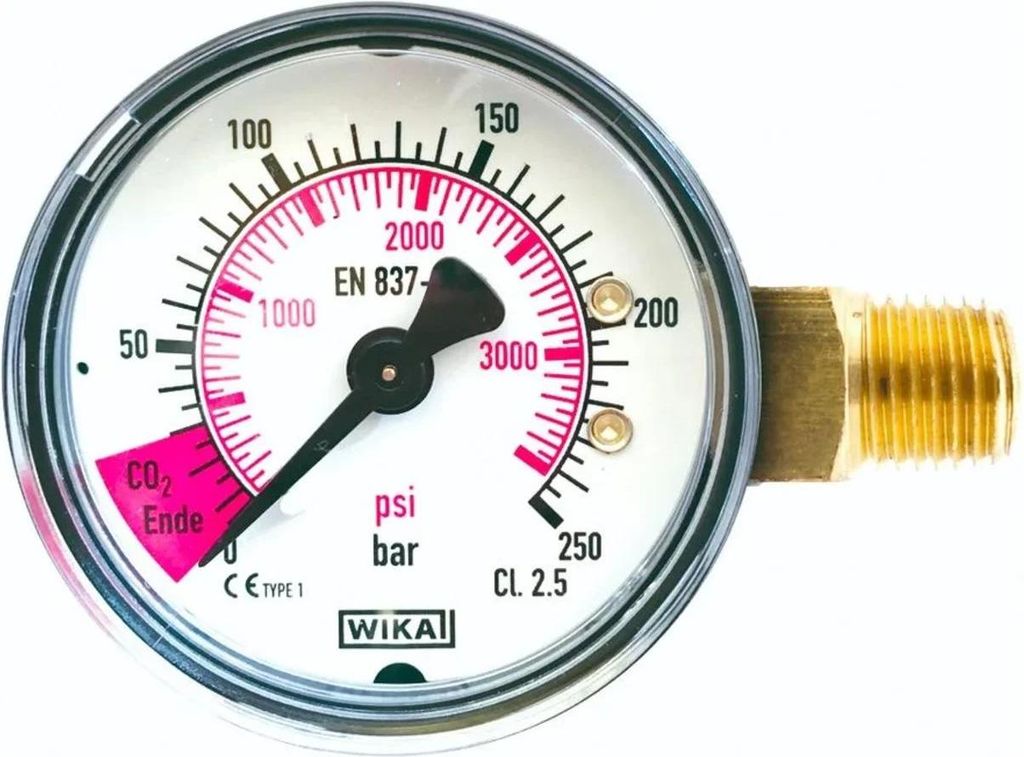 Inhaltsmanometer mit roten Bereich für CO2-Ende, 1/4" AG Produktbild 